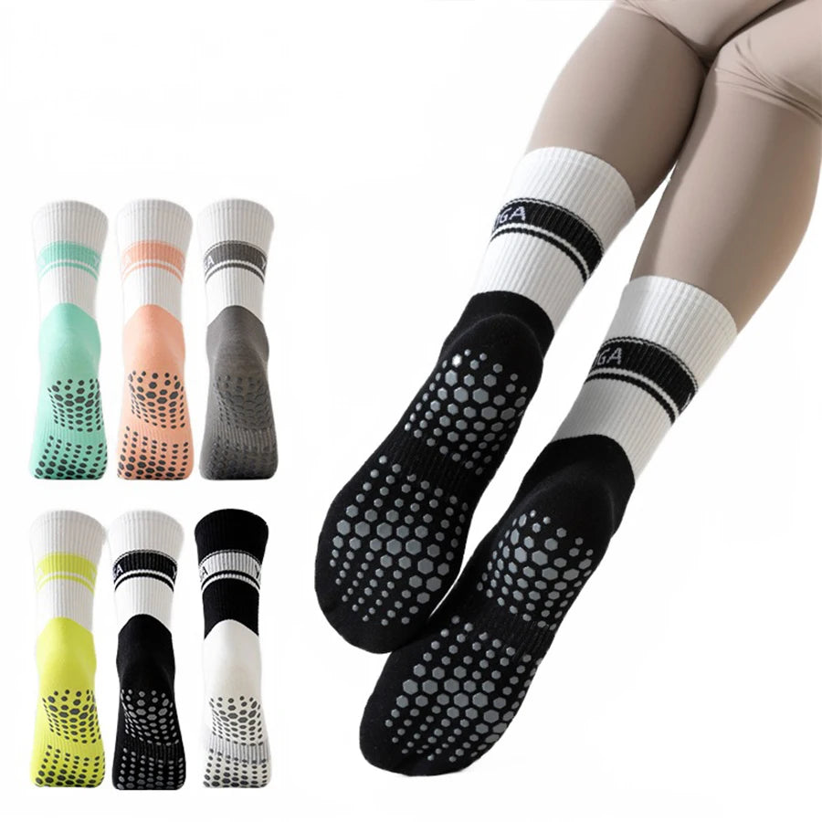 2 Pairs Professional Yoga Socks,  Cotton Strapping Silicone Anti-Slip Pilates Fitness Dance Floor Socks