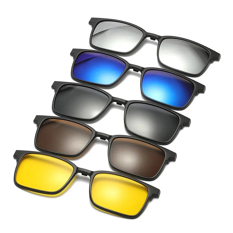 TR90 Polarized Anti Light Glasses Women Men 6 in 1 Sets Magnet Sunshade Clip On Eyeglasses UV400 High Quality Anti-Glare
