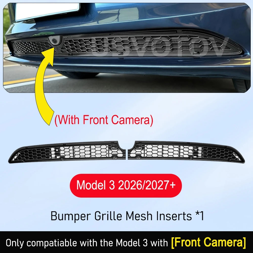 Grille Mesh Inserts for New 2026 2027 Tesla Model 3 Highland with Front Camera Version Front Bumper Air Inlet Vent Grille Cover
