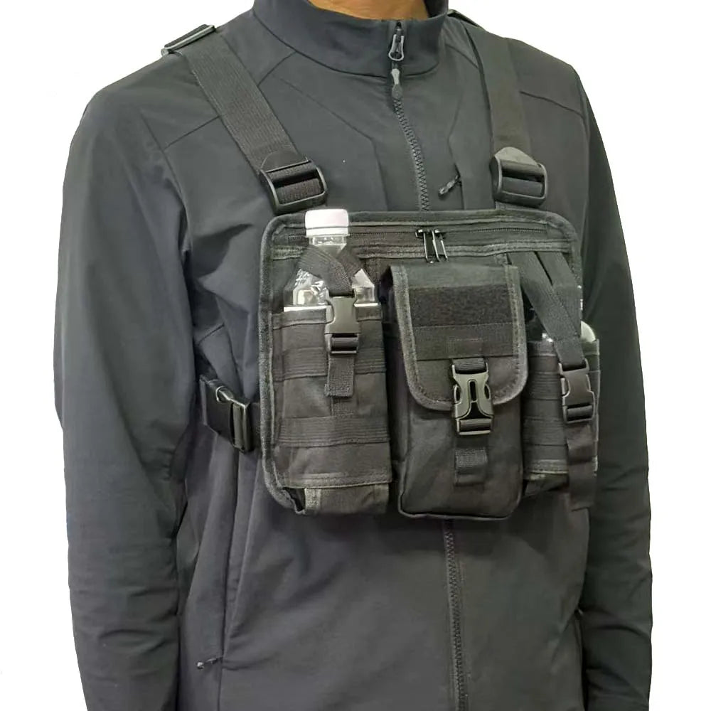 Outdoor multi-pocket tactical sports bag, crossbody storage tool bag, trendy brand layered men's chest bag