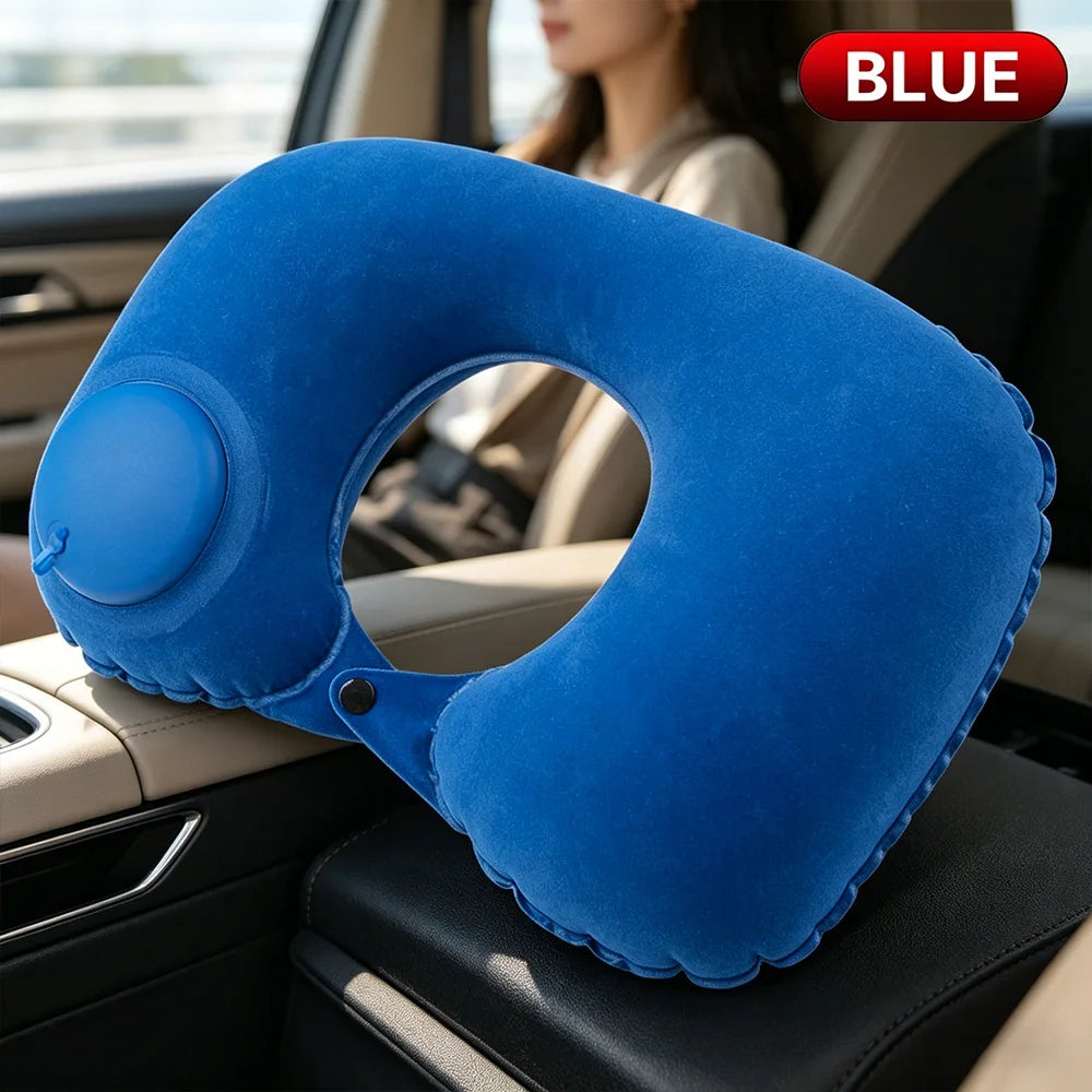 Portable Press Inflatable Neck Pillow U-Shaped Soft Support Travel Pillow for Flight Car Road Trip