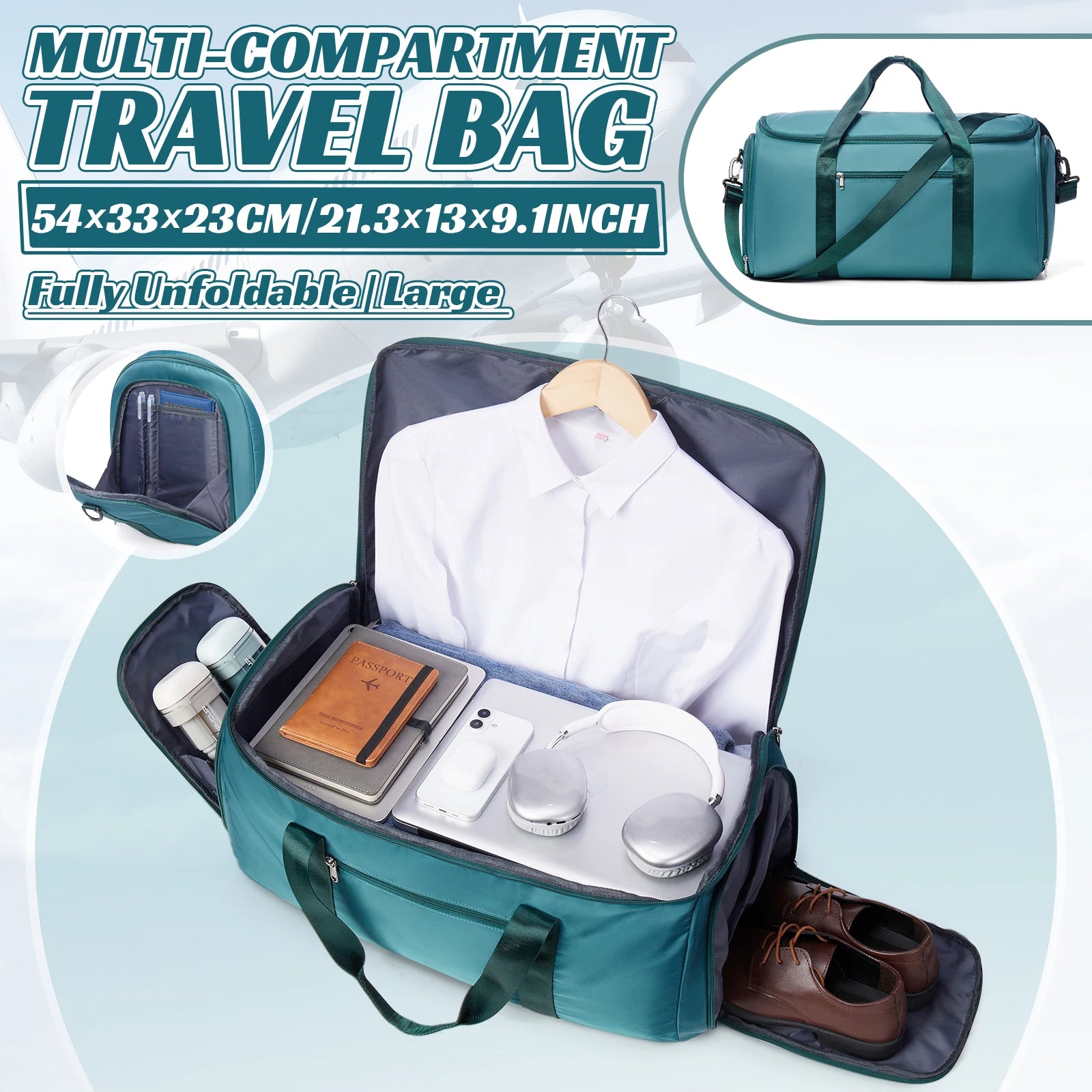 Travel Bag for Men, Convertible Carry on Garment Duffel Bag,Weekender Bag Hanging Suitcase Suit Business Travel Bag Clothing Bag
