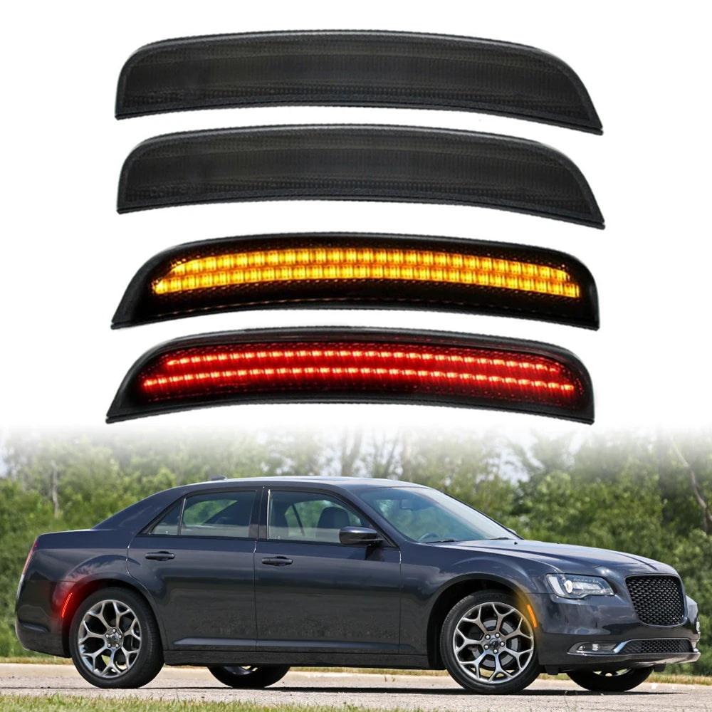 4Pcs LED Side Marker Mirror Indicator Lamp For 2015-2021 Chrysler 300 Smoked LED Side Marker Light Front Rear Turn Signal Lig