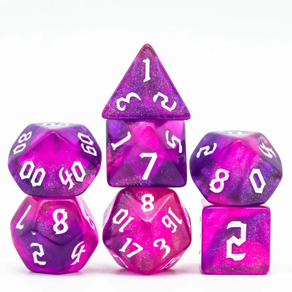 DND Glitter Dice Set 7Pcs/Set Sickle Font D4 D6 D8 D10 D% D12 D20 Polyhedral Dice for Dungeons&Dragons Role Playing Board Games