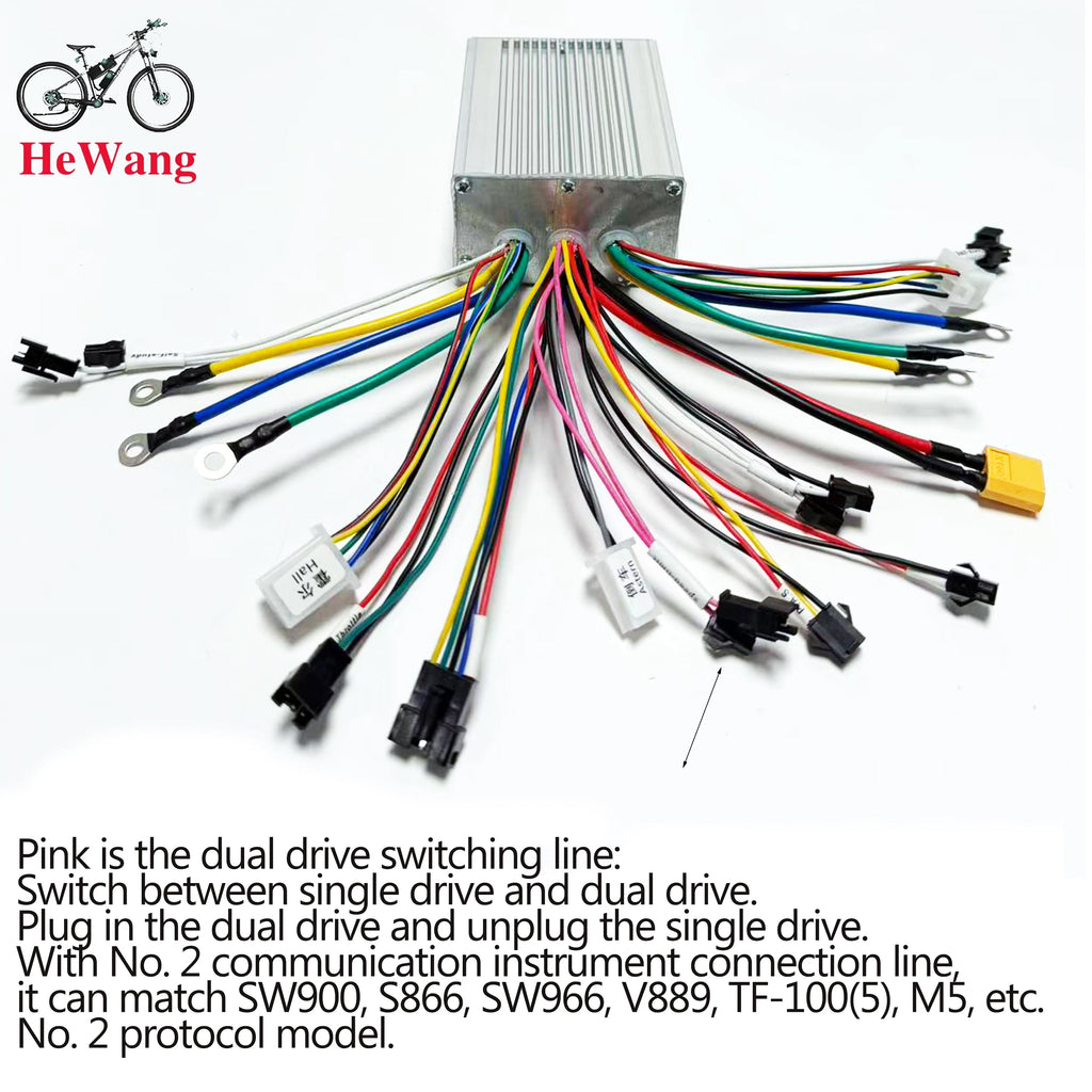 350W-2000W BLDC Dual-Drive Motor Sine Wave E-bike Controller with S866 UART NO.2 Protocol 36V-52V 25A-50A 3-Mode for E-Go-Kart
