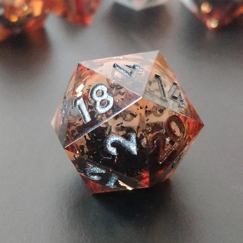 MINI PLANET Gold Sand Liquid Core Dice D&D Set Handmade Polyhedral Resin Dice With Sharp Edge For TRPG DND D6 D20 Dice Games