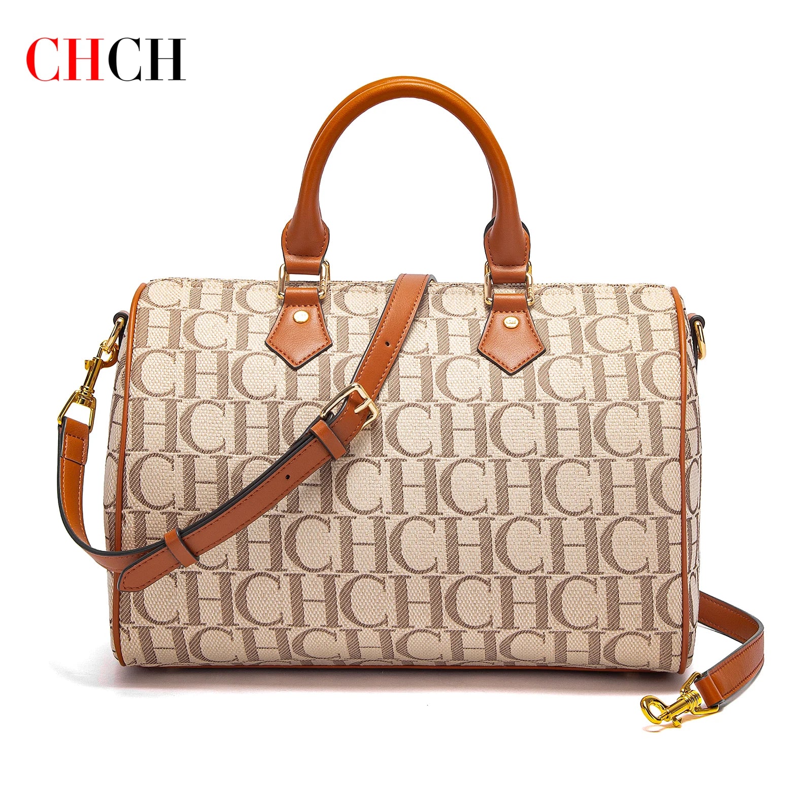 CHCH Women's Pillow Bag Autumn/Winter New Collection Letter Handbag Brown Boston Bag