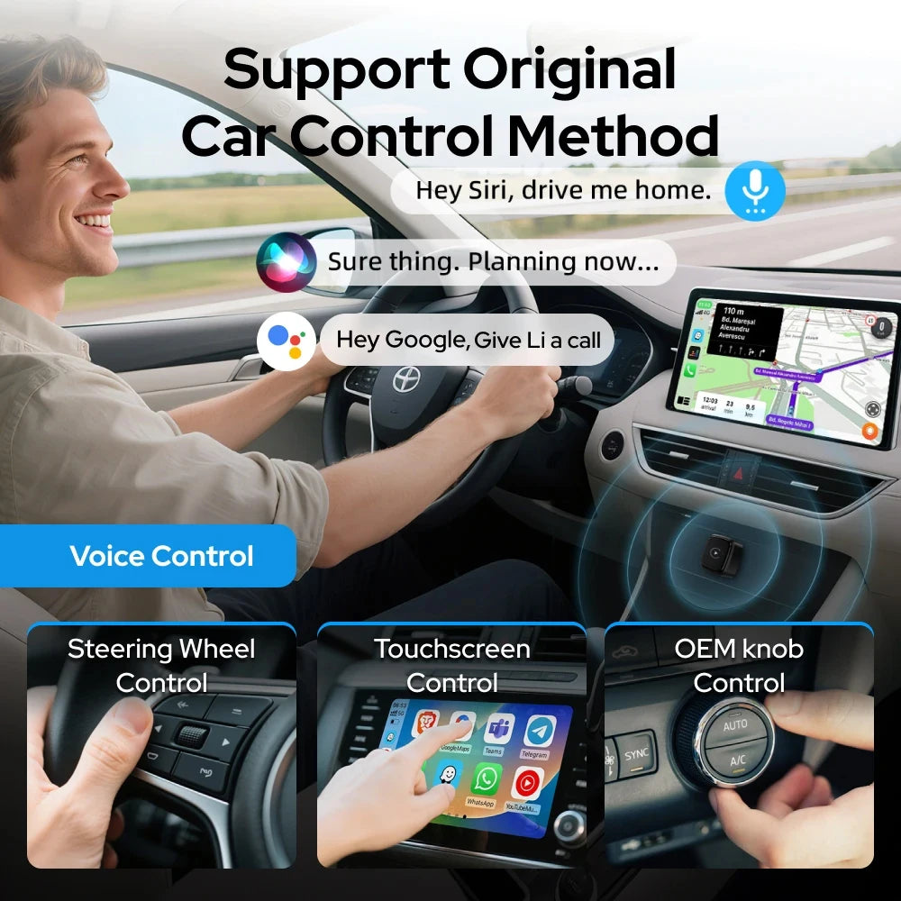 Skilldrive 2026 Mini CarPlay Wireless Android Auto Adapter Type C Port AI Smart Box Intelligent System USB for Wired CarPlay Car