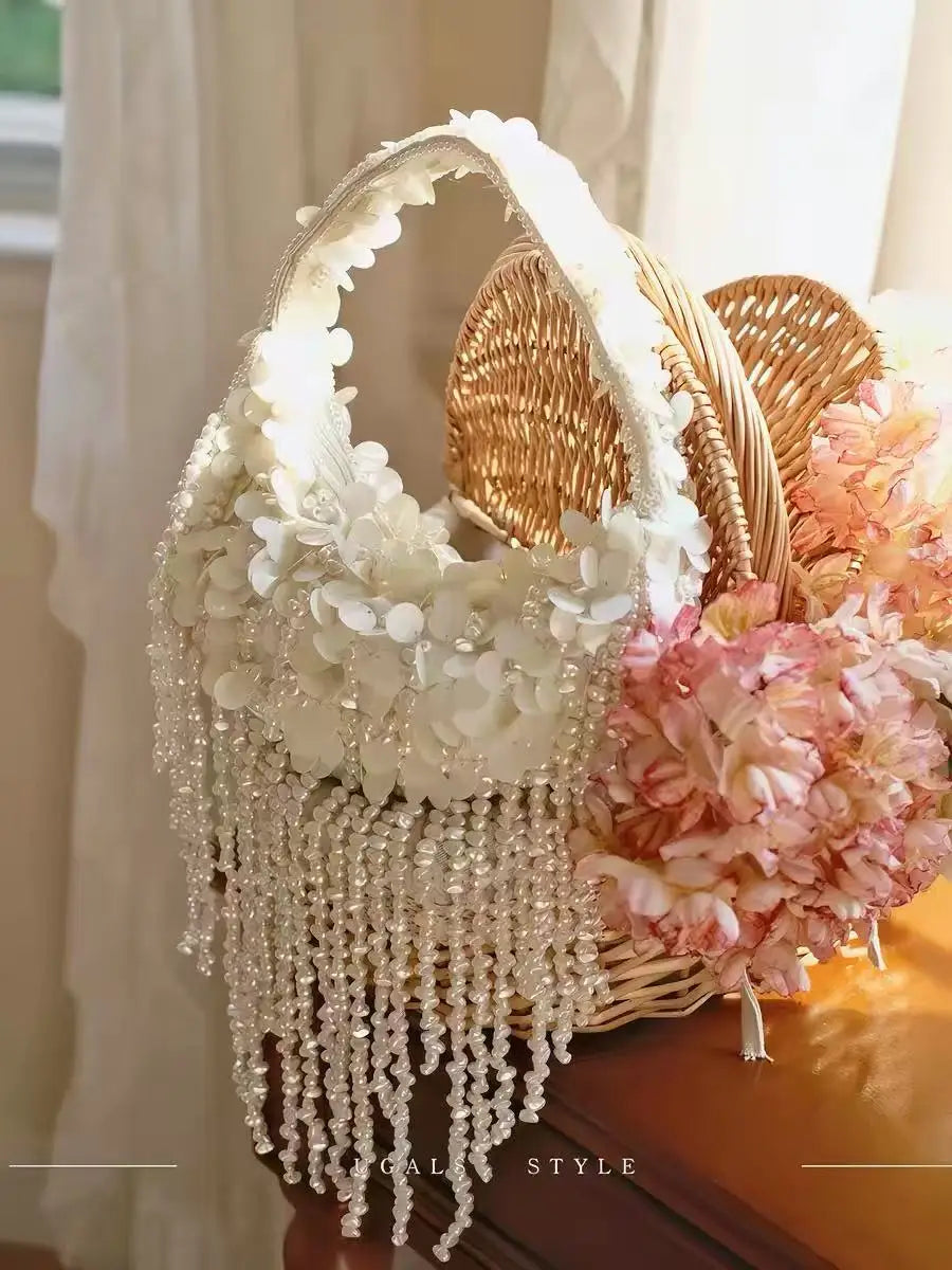 Fashion Sequins Handmade Hobo Bag Beads Beading Tassel Women Handbag Luxury Exquisite Banquet Bag Wedding Party Clutch Purse