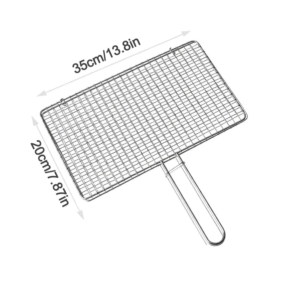 Durable Stainless Steel Fish Grilling Rack Double-sided Square BBQ Grill Thickened High Temperature Resistant Meat Grilling Rack