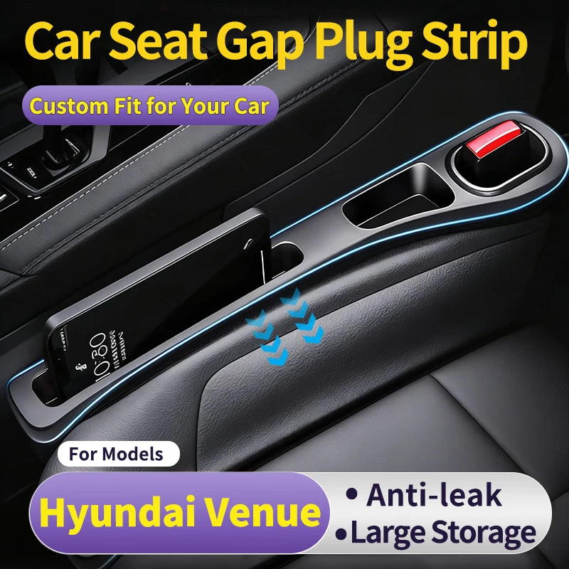 Custom Fit for Hyundai Venue, Car Seat Gap Filler Strips with Storage Function 2-Pack for Driver and Passenger Sides Plug & Play