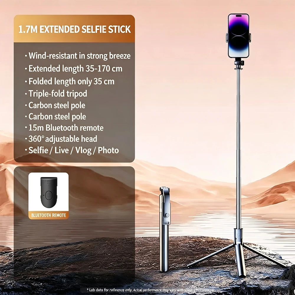 All In One Retractable Phone Selfie Stick Tripod With Bluetooth Remote Control Portable Cell Phone Holder For Live Streaming TIK