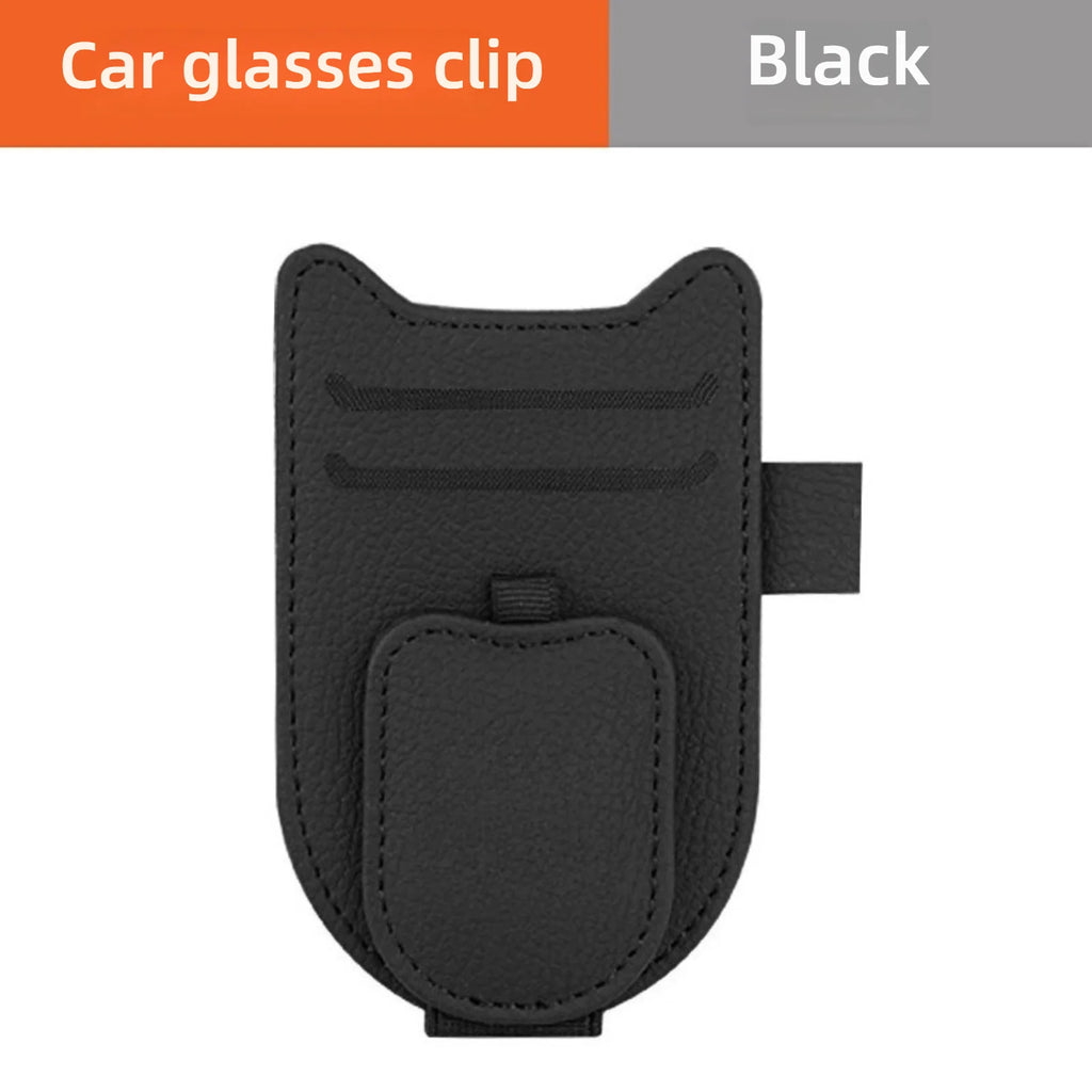 Magnetic Car Sunglasses Holder Sun Visor Glasses Clip PU Eyeglasses Hanger Portable Ticket Card Clip Auto Accessories
