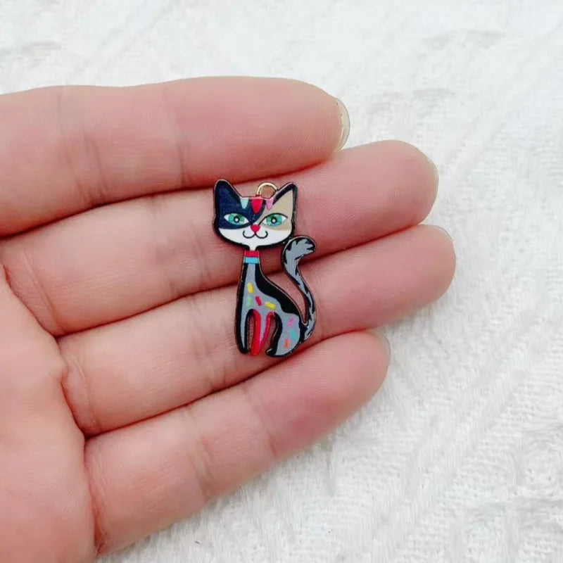 12pcs Color Printed Cat Pendant DIY Jewelry Making Fashion Earrings, Necklaces, Bracelets, Pendant Accessories
