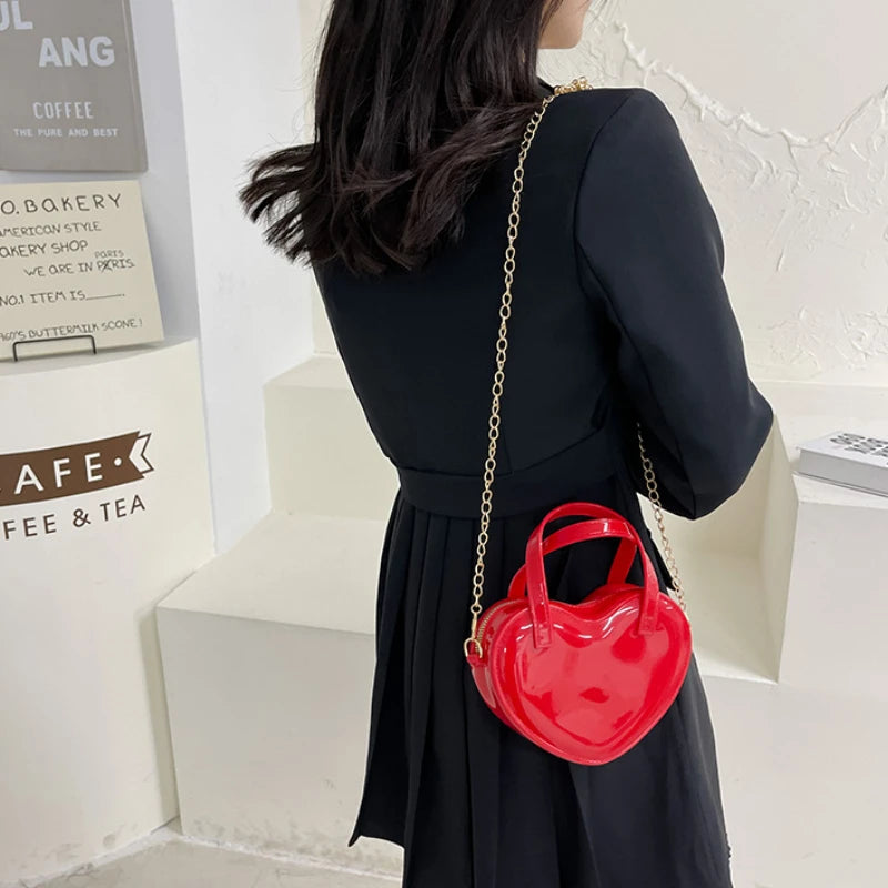 Fashion Women's Heart Shaped Handbags Cute Kawaii Solid PVC Crossbody Bags Wallet Purse Simple  Chain Shoulder Bag Lady Handbag