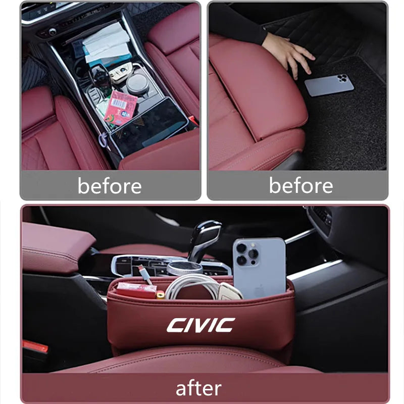 Car Slit Box Organizer PU Leather Car Seat Crevice Gap Storage Bag for Honda civic 8th 10th gen 2017 2018 2019 2016