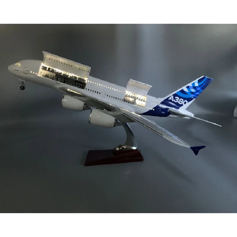 1:160 Scale Model Plane A380 Prototype with Opening Doors LED Lights & Rolling Landing Gear Static Display Souvenir Plane Toy