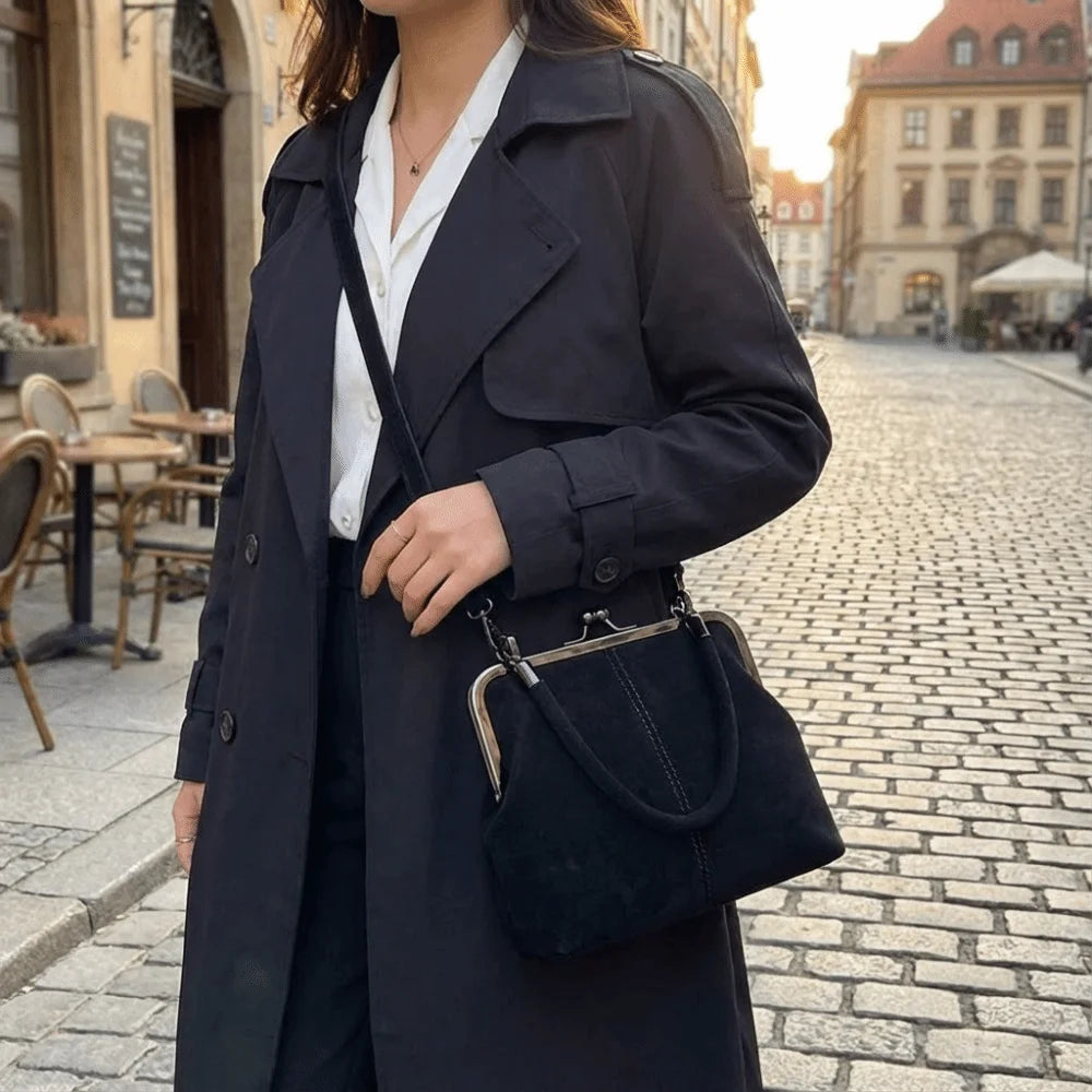 Large Capacity Retro Frosted Handbag PU Short Handle Leather Crossbody Bag Clip Closure Kiss Lock Clutch Shoulder Bag Shopping