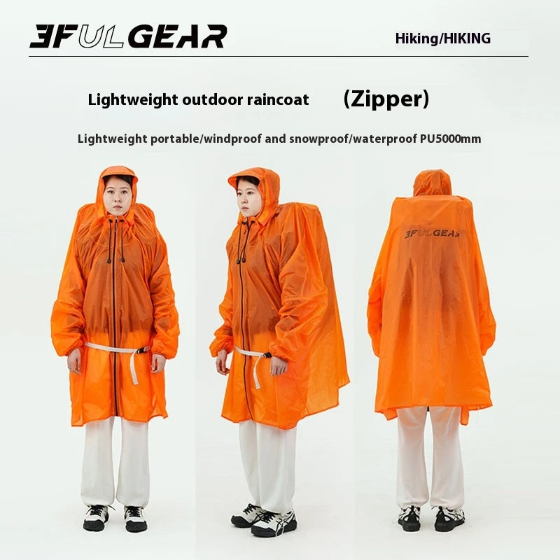 3F UL GEAR Hiking Raincoat Zipper 210T/15D Women/Men Waterproof Ultralight Outdoor Camping Travel Hooded Rain Coat Poncho Jacket