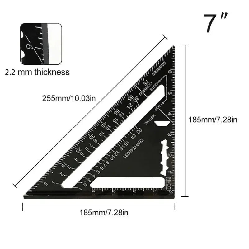 7Inch Triangle Ruler Measurement Tool Aluminium Alloy Carpenter Tool Metric Woodworking Tools Speed Try Square Triangular Metric