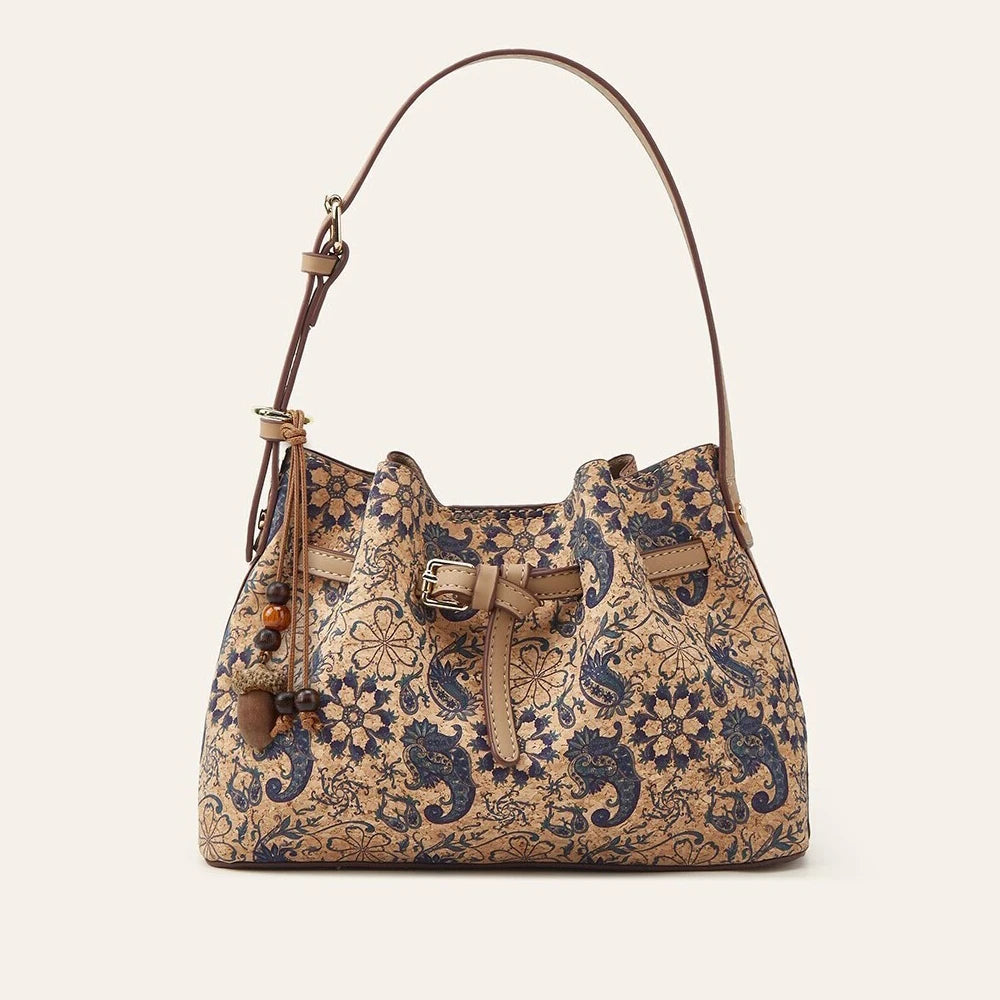 Crossbody Bags Cork Leather National Printing Large Capacity Drawstring Cross Shoulder Bag Mix Color
