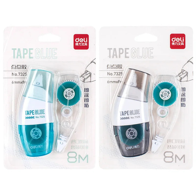 Deli Double Sided Adhesive Tape, Roller Glue Tape, 6mm * 8m with Refill Glue, DIY Journal Stationery, 1PC