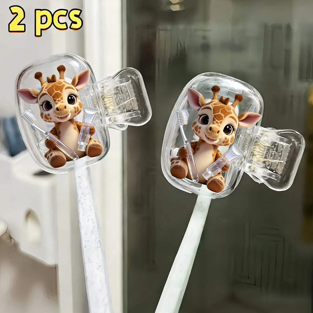 2pcs Adorable Giraffe Portable Toothbrush Head Cove Protector Holder Bathroom Accessory for Home Travel Daily Use Outdoor Trips