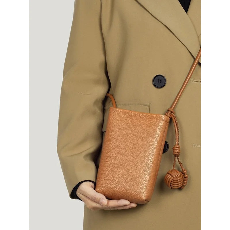 Genuine leather phone bag, versatile crossbody small bag, shoulder bag, simple and stylish phone bag for women,fresh and elegant