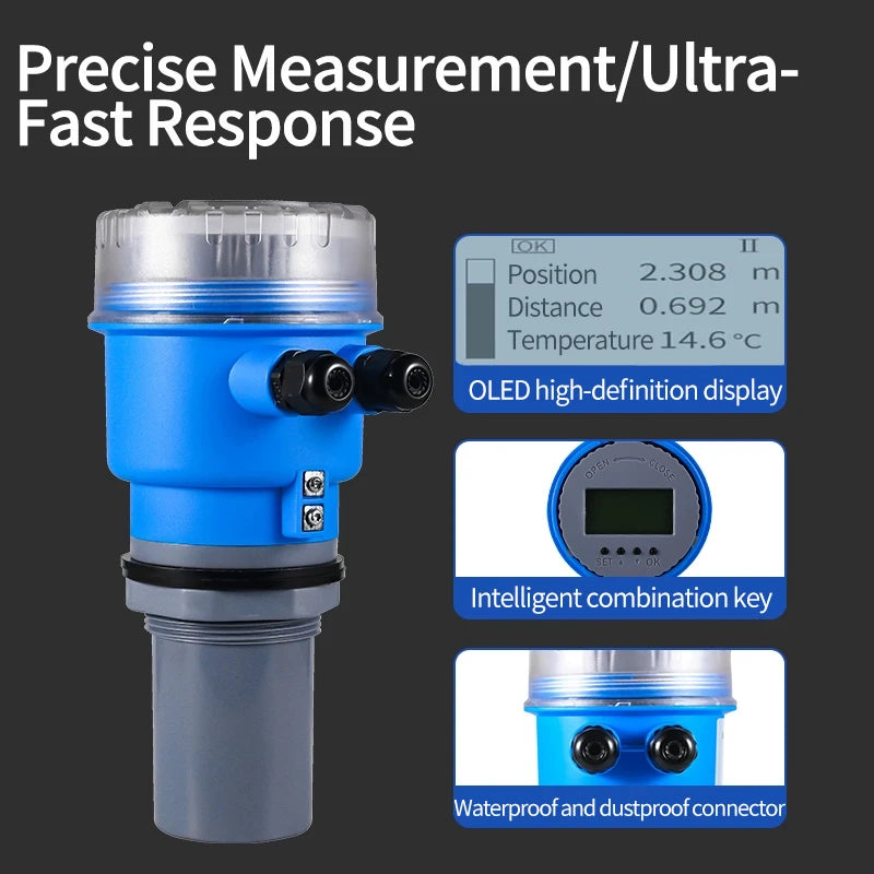 5m 10m 15m 20m 4-20ma Non Contact Ultrasonic Level Sensor Meter 4-20mA RS485 Diesel Fuel Oil Ultrasonic Level Sensor Transmitter