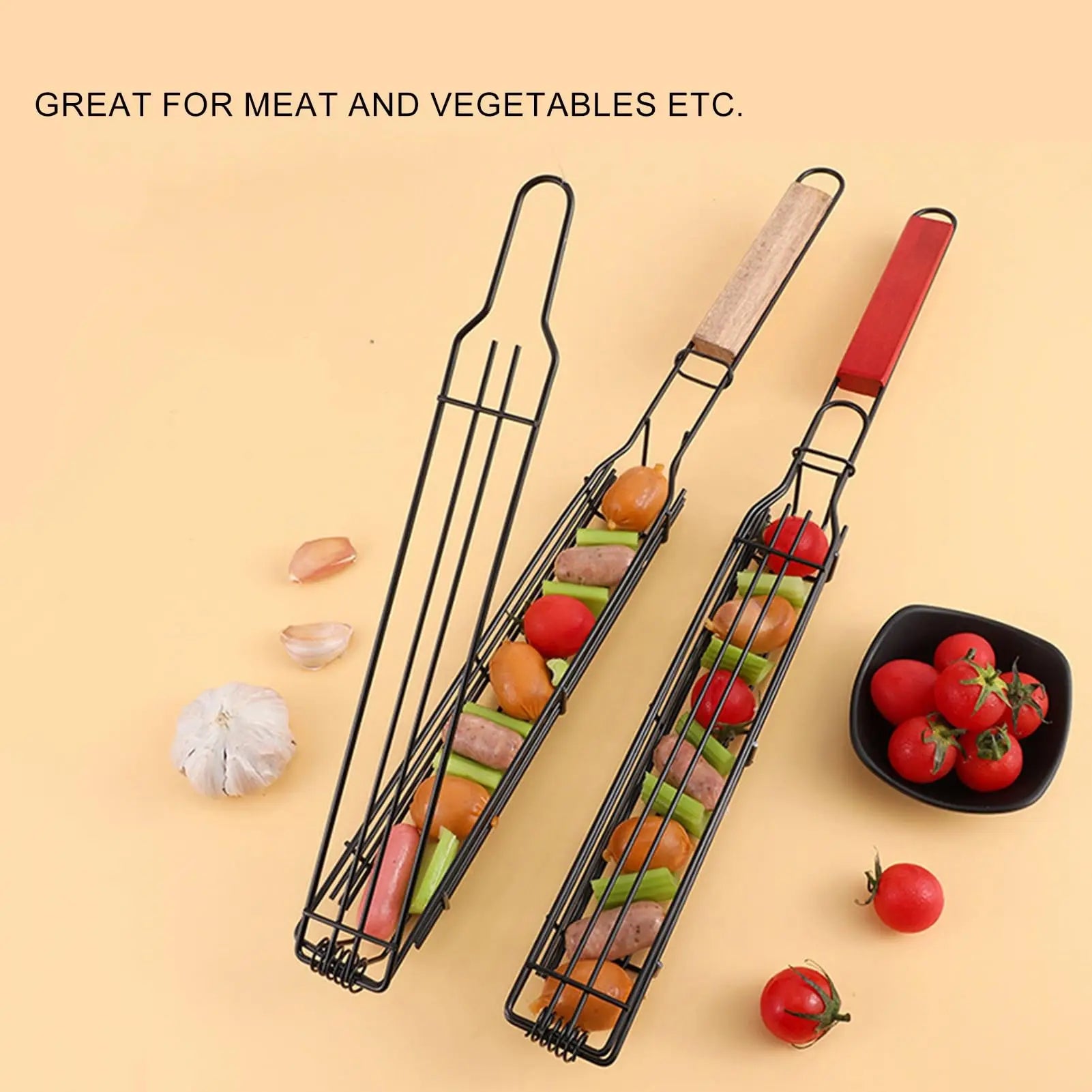 Practical Barbecue Grill Non-Stick Grill Basket with Handle BBQ Roast Rack for Home Outdoor Picnic Camping Accessories