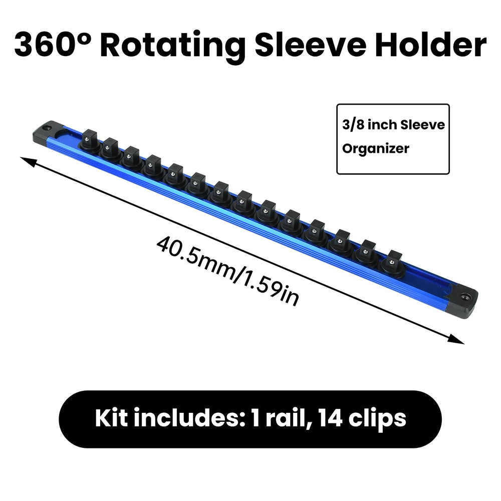 Aluminum Magnetic 360° Swivel Socket Organizer 1/4Inch 3/8Inch 1/2Inch Drive Socket Organizer Rack Premium Clip Rail Holder