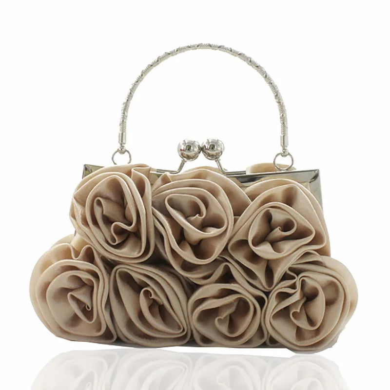 Satin Flower Clutch Bag Roses Handbag Evening Bag Sweet Style Soft Square Shape Handheld Bag for Bride Party Dinner 2026 New
