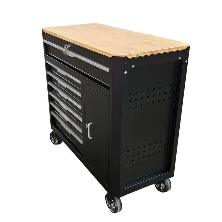 PHIXWELL New Workshop Garage Tool Storage Cabinet Trolley Chest Cart, Tool Sets Tray with Wooden Top Car Repair Tools Kit