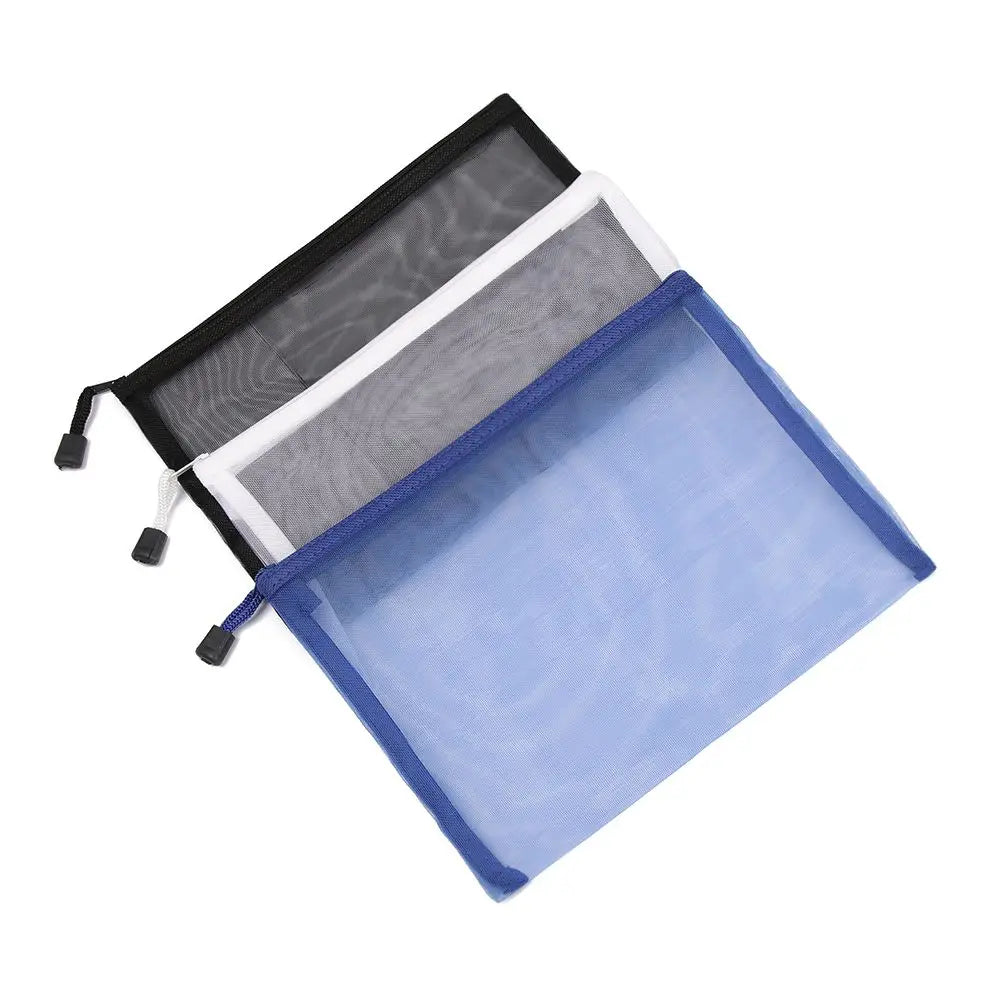 1pc Fashion Solid Color Makeup Cosmetic Handbags Coin Purse Transparent Grid Zipper Pencil Case Cosmetic Storage Mesh Pen Bag