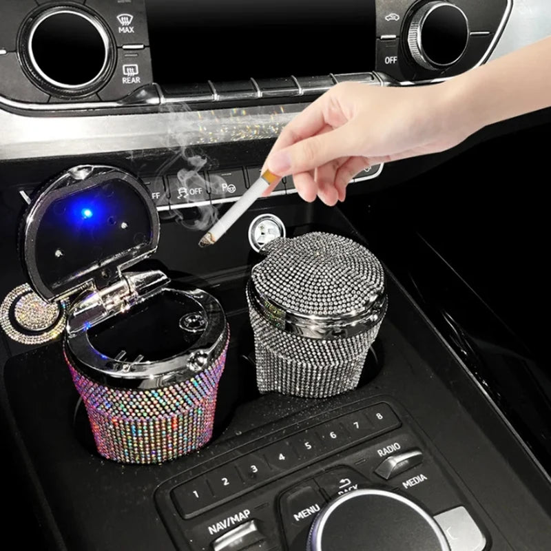 Car Ashtray Auto Portable Bling Cigarette Smokeless With LED Light Indicator Car Accessories for Women재떨이