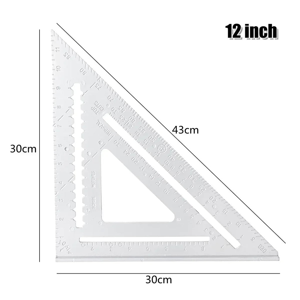 12 inch Aluminum Alloy Angle Ruler Imperial Triangular Measuring Ruler Woodwork Speed Square Triangle Angle Protractor