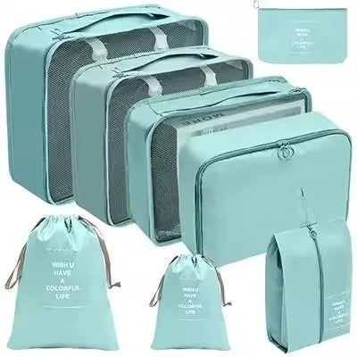 8Pcs Travel Packing Cubes Set Waterproof Luggage Organizer with Drawstring Storage Pouches for Clothes Shoes Underwear Cosmetics