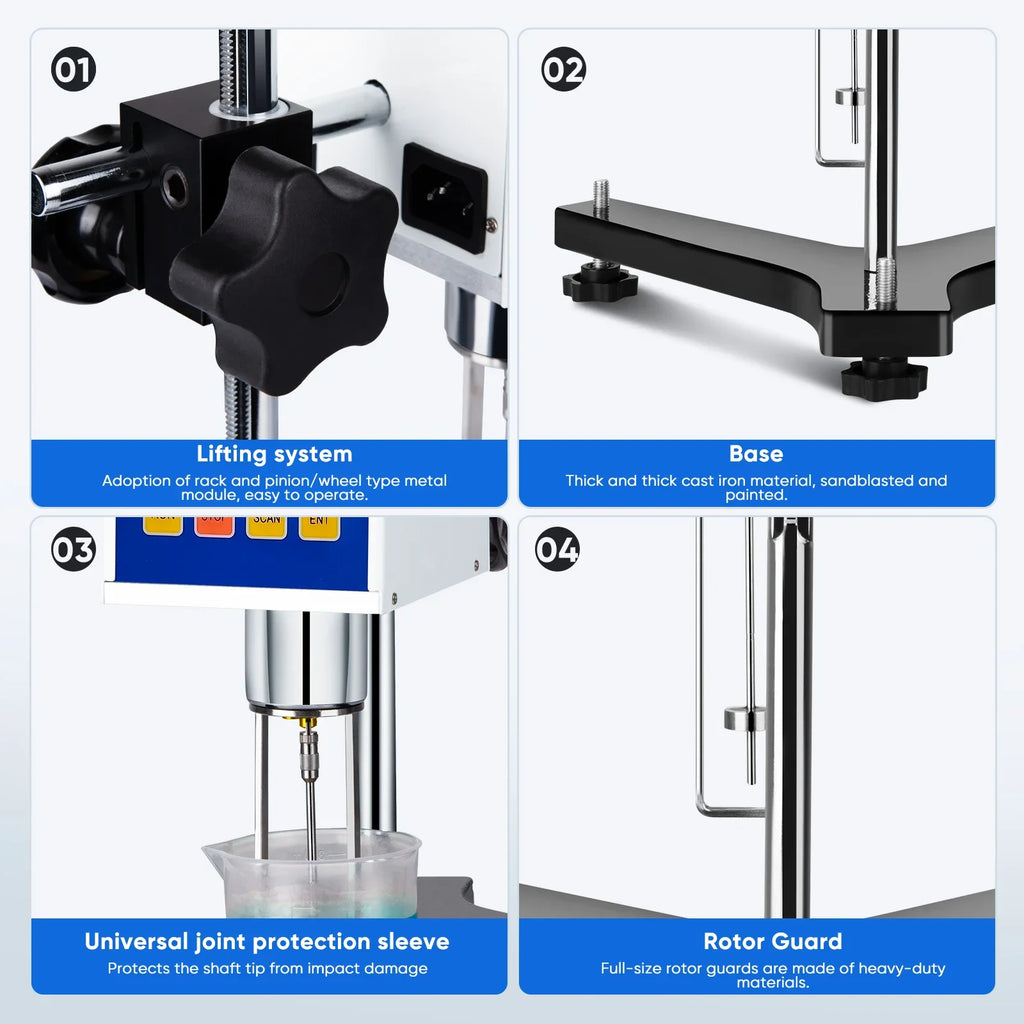 NDJ-8S Digital Rotary Viscometer with 4 Rotors Lab Viscosity Meter Tester Paints Adhesives Greases Cosmetics Accuracy ±3.0%