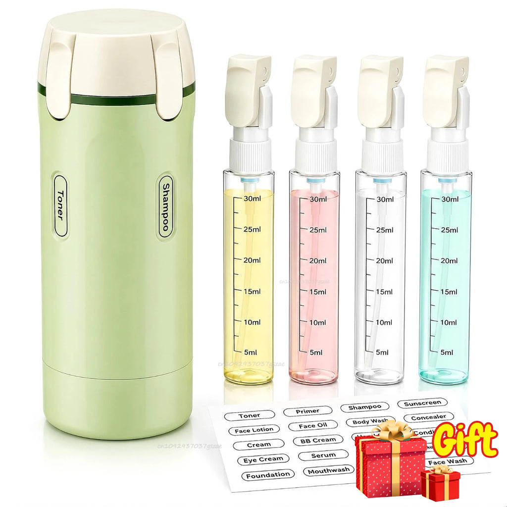 Leak Proof 4 in 1 Travel Dispenser Portable Refillable Travel Container Lightweight Storage Bottle for Shampoo Conditioner