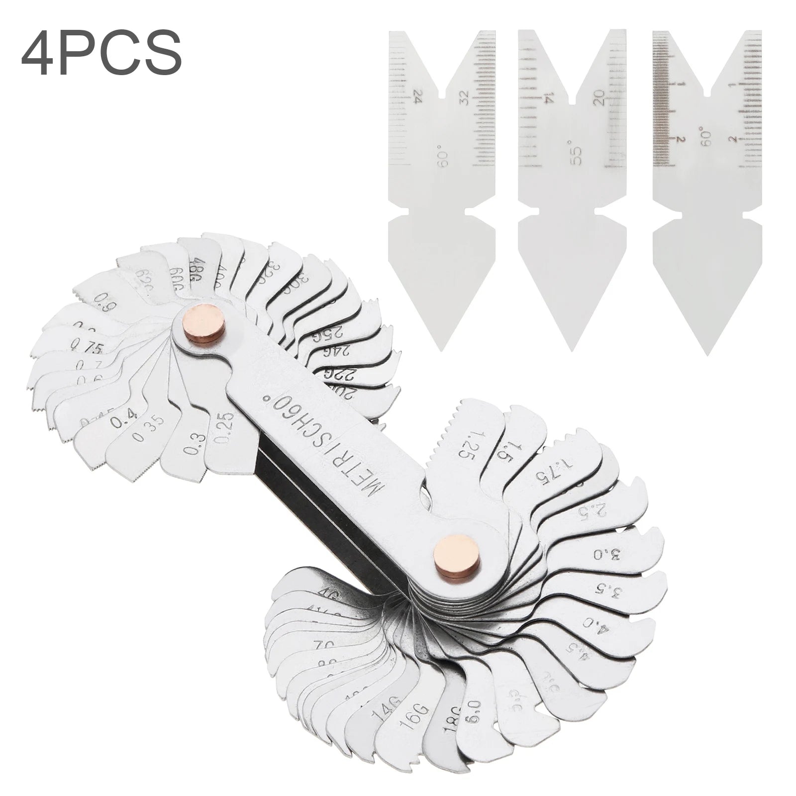 4pcs/set Metric Imperial US Screw Gauge 55 Degree 60 Degree Thread Pitch Gauge for Industrial Measurement