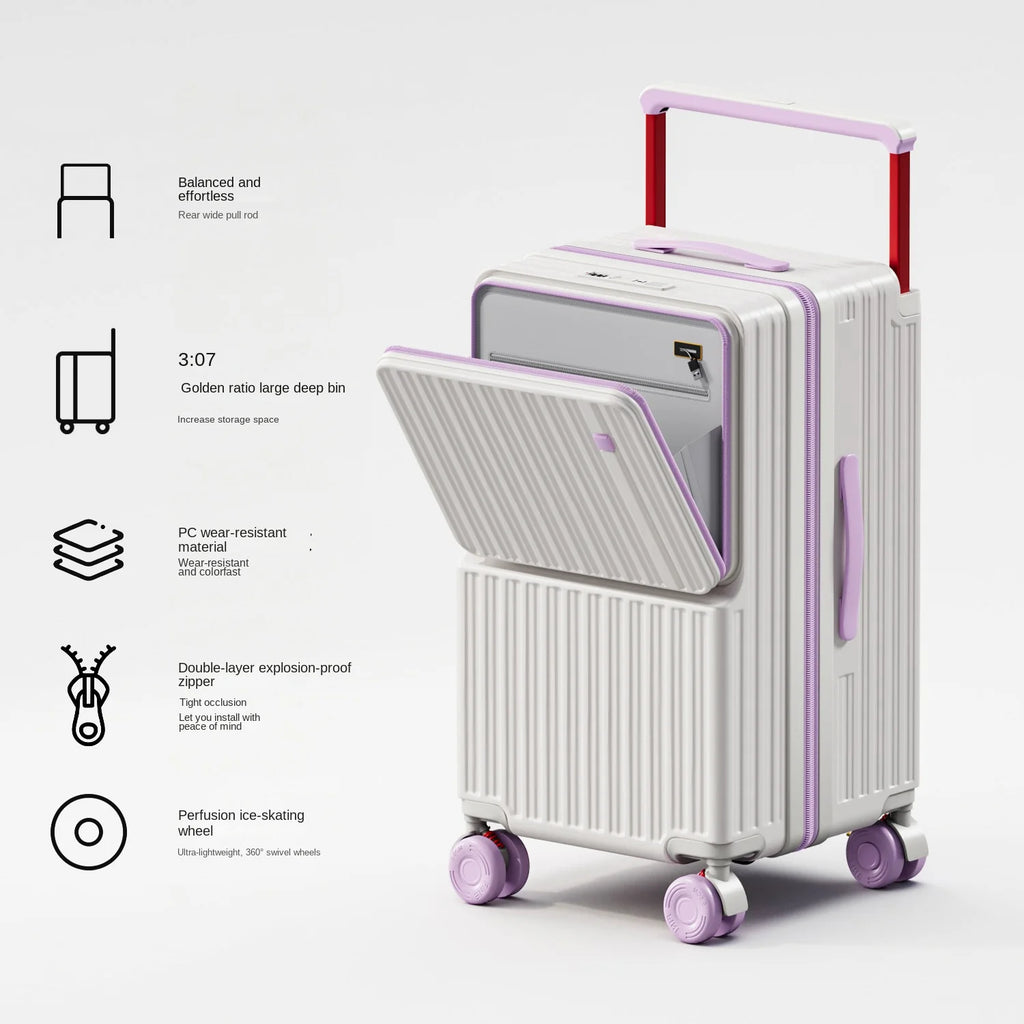 Business Color-Block Travel Suitcase with Front Opening 20-28 inch Wide Handle Luggage Explosion-Proof Zipper Trolley Case