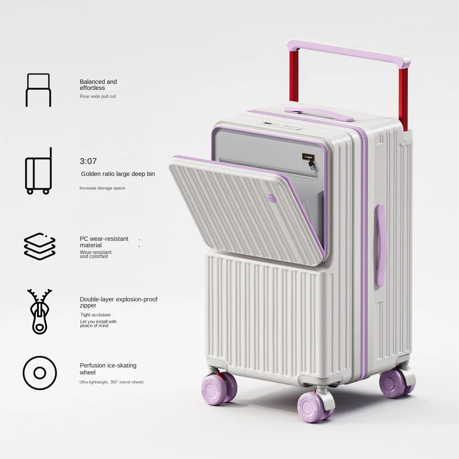 Business Color-Block Travel Suitcase with Front Opening 20-28 inch Wide Handle Luggage Explosion-Proof Zipper Trolley Case