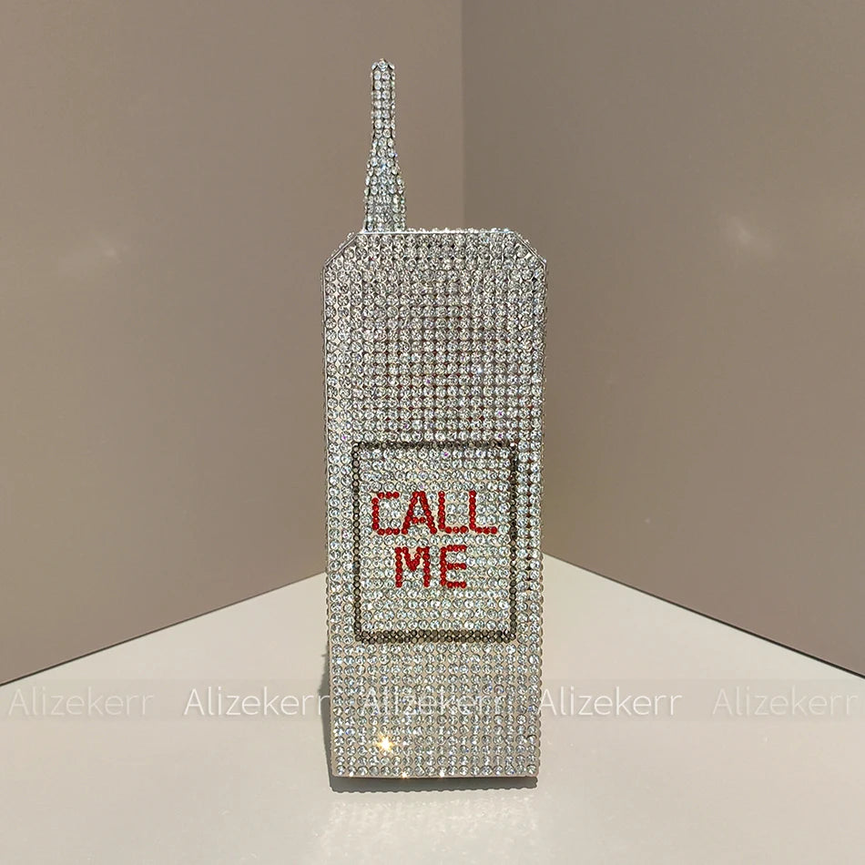 Alizekerr Cellphone Shaped Diamond Evening Bags Women 2025 Gorgeous Bling Rhinestone Metallic Purses And Handbags Wedding Party