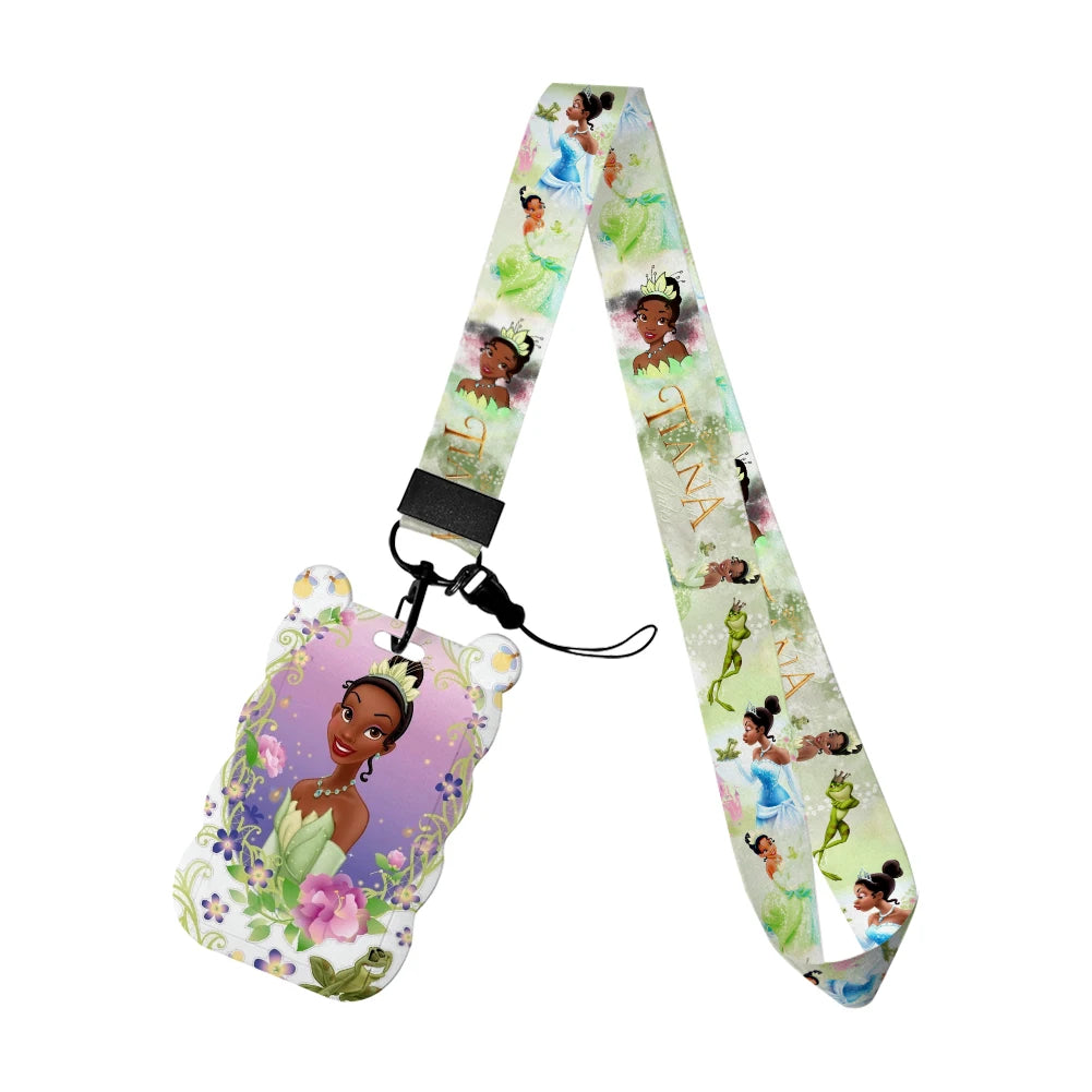 Disney The Frog and Princess Tiana Card Holders Lanyards Girls Door Card Case Hanging Rope Badge Holder Neck Strap Card Holder