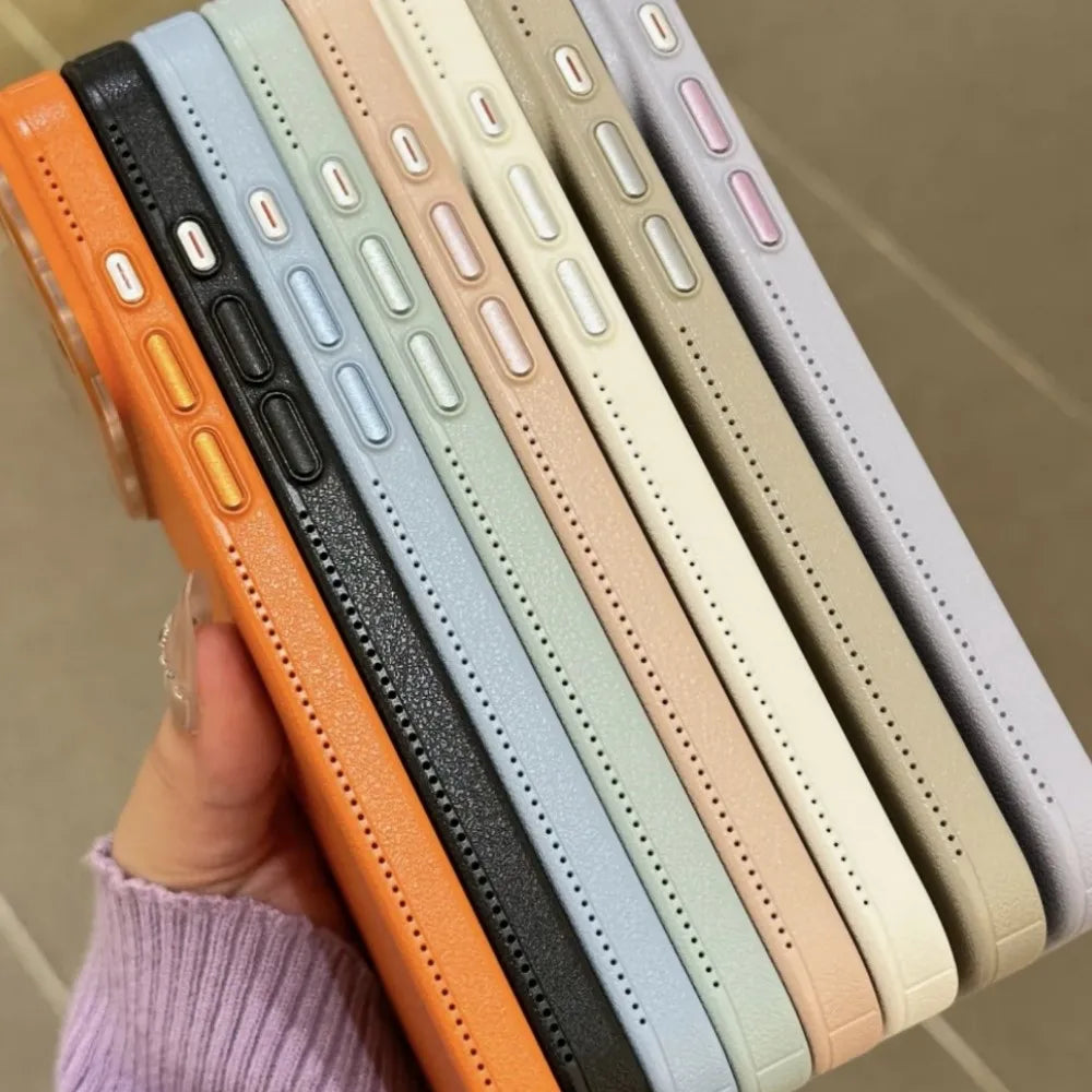 Luxury HD Hard Glass Camera Case For iPhone 17 Air 16 15 14 13 12 11 Pro Max Plus Hard PC Leather Texture Armor Shockproof Funda
