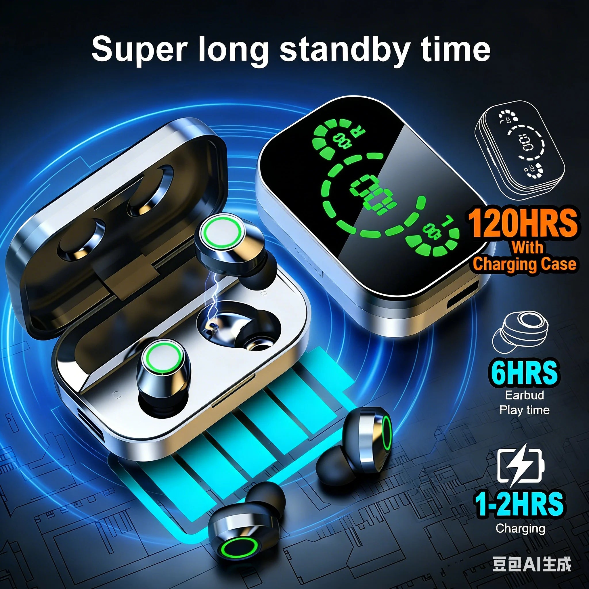 New TWS Sports Wireless Bluetooth Earbuds Led Display for Stereo HiFi Sound Built-in Mic HD Calls & Gaming Earphones