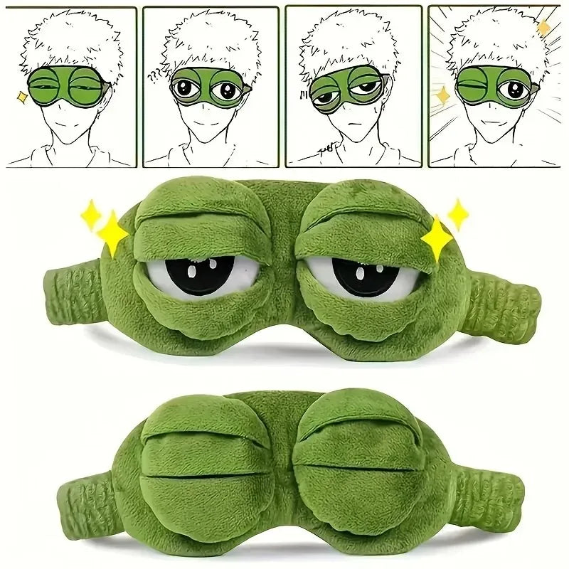 Cute Pepe Frog Sleep Eye Mask Plush Blindfold Super Soft Transformable Cover for Kids Teens Adults (Green)