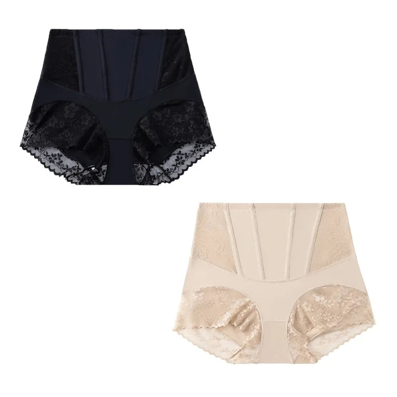 BZEL 2PCS Women's Shaper Panties High-Waist Lace Sexy Lingerie Shapewear for Women Wrap The Hips Briefs Fishbone Waist Slimming