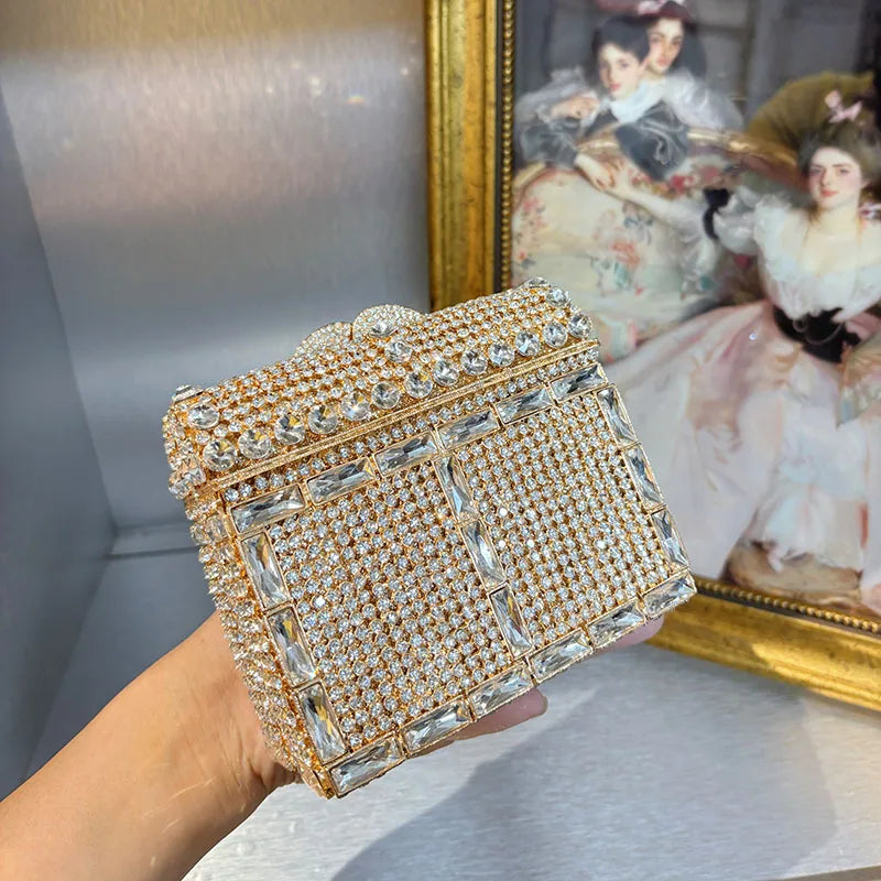 Square Rhinestone Evening Bag Purple/Green Diamond Wedding Clutches Women Crystal Party Purses Mini Handbags