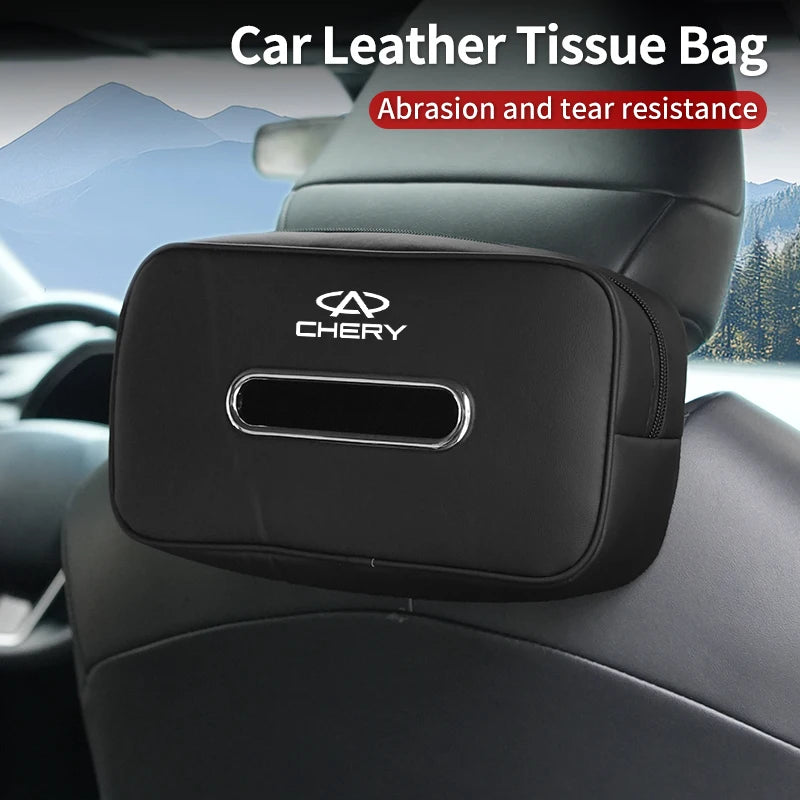 Leather Car Tissue Box For CHERY PU Leather Hanging Tissue Bag Sun Visor/Seat Back/Armrest Mounted Paper Towel Storage For CHERY